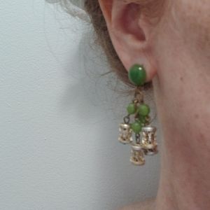 3/$20 Vintage plastic jade and filigree clip on errings